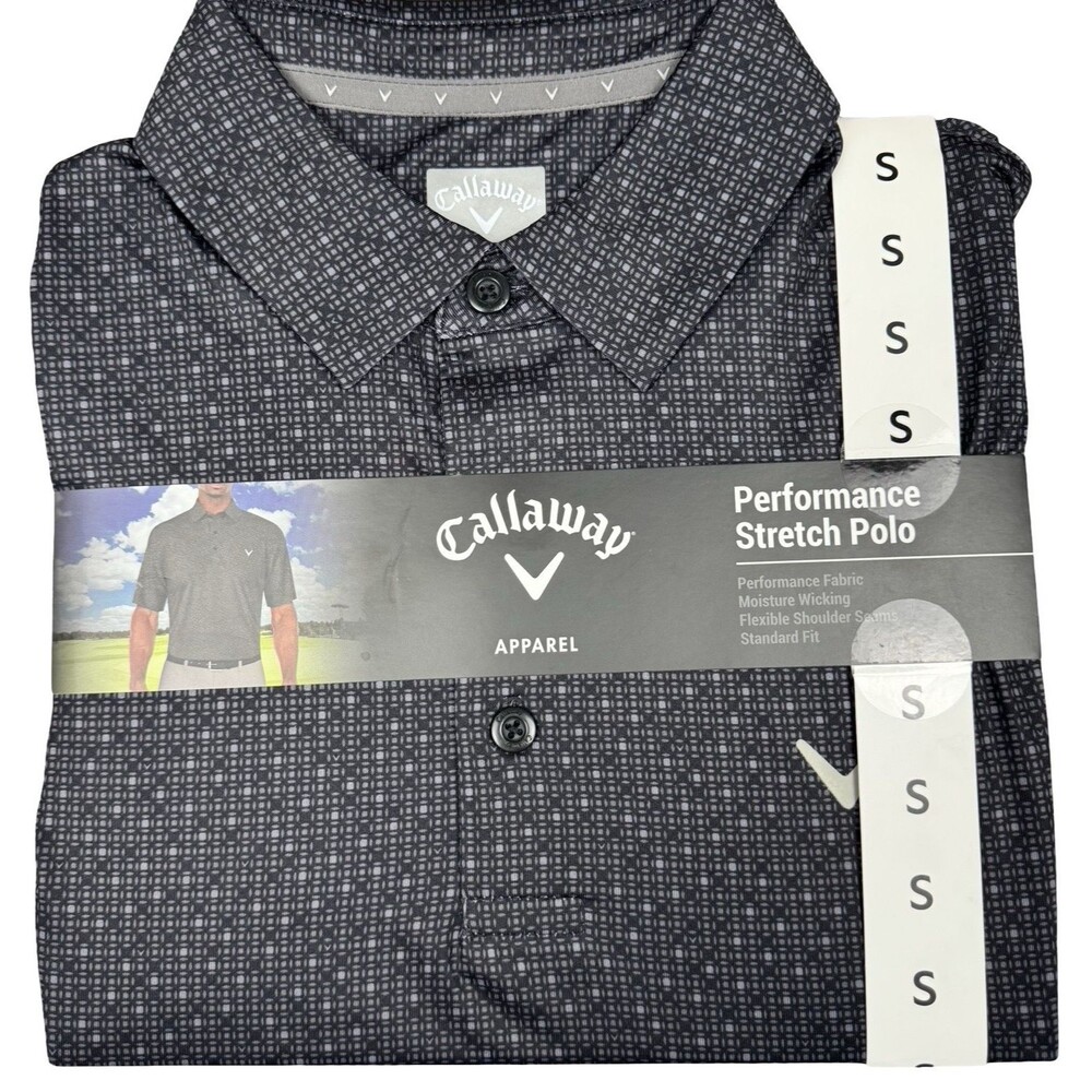 Callaway Mens Small Polo Shirt Golf Opti-Dri Black Gray Performance Stretch New